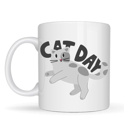 Cat Day Kedi Desenli Porselen Kupa MODEL 67 – Sevimli Kedi Figürlü, Günlük Kullanıma Uygun, Kahve & 