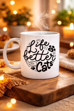 Life is Better With Cats – Kedi Severlere Özel Porselen Kupa MODEL 59 Sevimli Tasarım Hediyelik Kahv