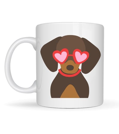 Sevimli Dachshund (Sosis Köpek) Desenli Porselen Kupa Model 47 – Kalpli Gözlüklü Köpek Figürlü, Hedi