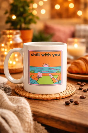 Chill With You Tasarımlı Porselen Kupa – Model 35 - Sıcacık Anlar İçin Özel Tasarım Kahve Kupası