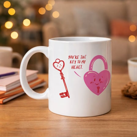 Model 27 – You’re The Key To My Heart Tasarımlı Porselen Kupa - Sevgiliye Arkadaşa Özel Anlamlı Hedi