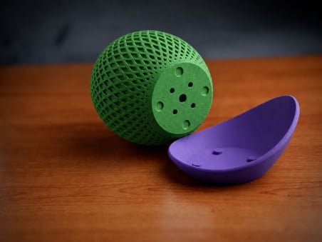 3D Baskı Küre Saksı - Kafes Dokulu İki Parçalı Dekoratif Saksı - Yeşil-Mor