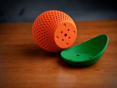 3D Baskı Küre Saksı - Kafes Dokulu İki Parçalı Dekoratif Saksı - Turuncu-Yeşil
