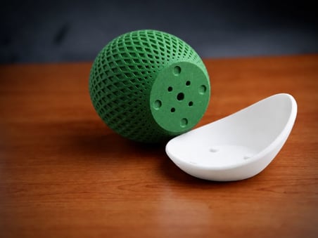 3D Baskı Küre Saksı - Kafes Dokulu İki Parçalı Dekoratif Saksı - Yeşil-Beyaz