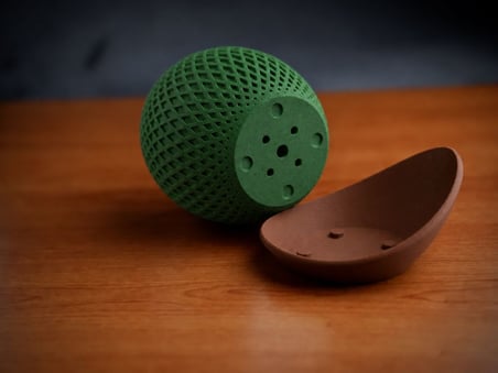 3D Baskı Küre Saksı - Kafes Dokulu İki Parçalı Dekoratif Saksı - Yeşil-Kahverengi