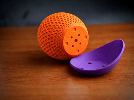 3D Baskı Küre Saksı - Kafes Dokulu İki Parçalı Dekoratif Saksı - Turuncu-Mor