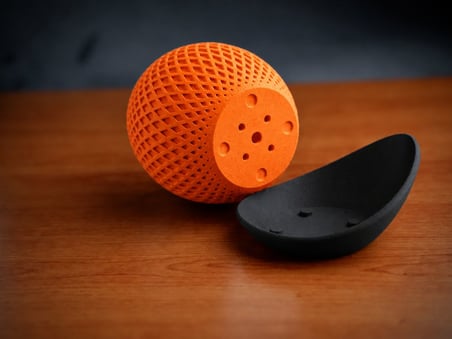 3D Baskı Küre Saksı - Kafes Dokulu İki Parçalı Dekoratif Saksı - Turuncu-Siyah