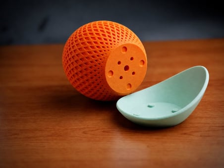 3D Baskı Küre Saksı - Kafes Dokulu İki Parçalı Dekoratif Saksı - Turuncu-Mint