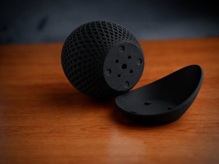 3D Baskı Küre Saksı - Kafes Dokulu İki Parçalı Dekoratif Saksı - Siyah-Siyah