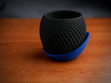 3D Baskı Küre Saksı - Kafes Dokulu İki Parçalı Dekoratif Saksı - Siyah-Mavi