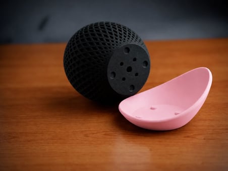 3D Baskı Küre Saksı - Kafes Dokulu İki Parçalı Dekoratif Saksı - Siyah-Pembe