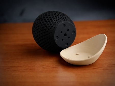 3D Baskı Küre Saksı - Kafes Dokulu İki Parçalı Dekoratif Saksı - Siyah-Bej