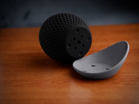 3D Baskı Küre Saksı - Kafes Dokulu İki Parçalı Dekoratif Saksı - Siyah-Gri