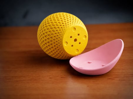 3D Baskı Küre Saksı - Kafes Dokulu İki Parçalı Dekoratif Saksı - Sarı-Pembe