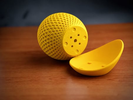 3D Baskı Küre Saksı - Kafes Dokulu İki Parçalı Dekoratif Saksı - Sarı-Sarı