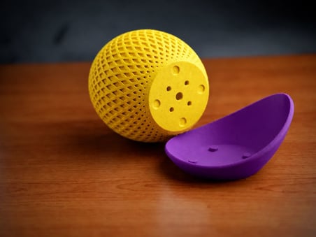 3D Baskı Küre Saksı - Kafes Dokulu İki Parçalı Dekoratif Saksı - Sarı-Mor