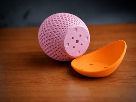 3D Baskı Küre Saksı - Kafes Dokulu İki Parçalı Dekoratif Saksı - Pembe-Turuncu