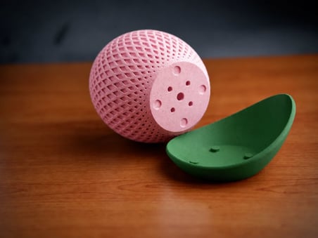 3D Baskı Küre Saksı - Kafes Dokulu İki Parçalı Dekoratif Saksı - Pembe-Yeşil