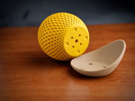 3D Baskı Küre Saksı - Kafes Dokulu İki Parçalı Dekoratif Saksı - Sarı-Bej