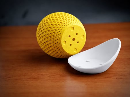 3D Baskı Küre Saksı - Kafes Dokulu İki Parçalı Dekoratif Saksı - Sarı-Beyaz