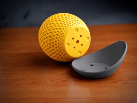 3D Baskı Küre Saksı - Kafes Dokulu İki Parçalı Dekoratif Saksı - Sarı-Gri