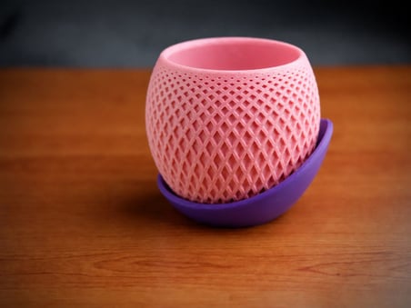3D Baskı Küre Saksı - Kafes Dokulu İki Parçalı Dekoratif Saksı - Pembe-Mor