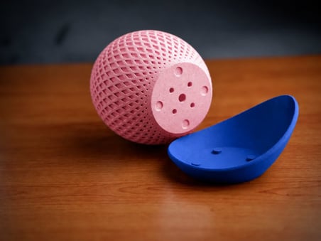 3D Baskı Küre Saksı - Kafes Dokulu İki Parçalı Dekoratif Saksı - Pembe-Mavi