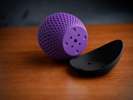 3D Baskı Küre Saksı - Kafes Dokulu İki Parçalı Dekoratif Saksı - Mor-Siyah