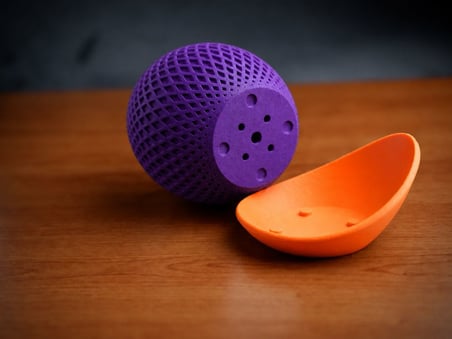 3D Baskı Küre Saksı - Kafes Dokulu İki Parçalı Dekoratif Saksı - Mor-Turuncu