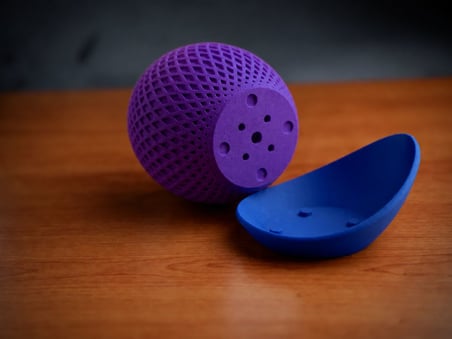 3D Baskı Küre Saksı - Kafes Dokulu İki Parçalı Dekoratif Saksı - Mor-Mavi