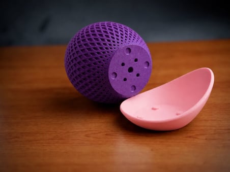 3D Baskı Küre Saksı - Kafes Dokulu İki Parçalı Dekoratif Saksı - Mor-Pembe