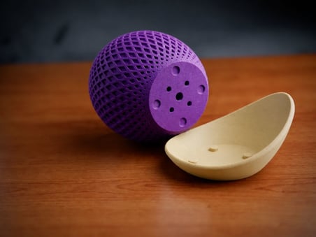 3D Baskı Küre Saksı - Kafes Dokulu İki Parçalı Dekoratif Saksı - Mor-Bej