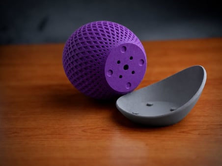 3D Baskı Küre Saksı - Kafes Dokulu İki Parçalı Dekoratif Saksı - Mor-Gri