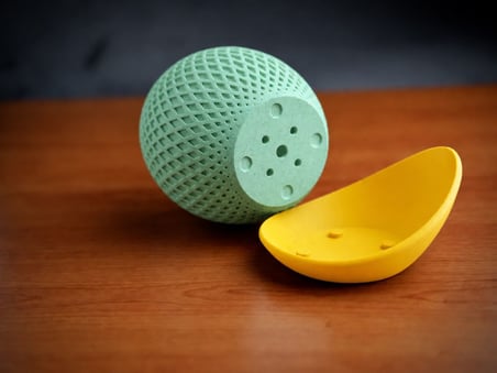 3D Baskı Küre Saksı - Kafes Dokulu İki Parçalı Dekoratif Saksı - Mint-Sarı