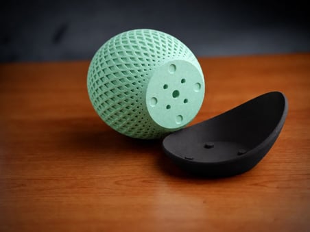 3D Baskı Küre Saksı - Kafes Dokulu İki Parçalı Dekoratif Saksı - Mint-Siyah