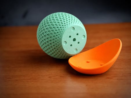 3D Baskı Küre Saksı - Kafes Dokulu İki Parçalı Dekoratif Saksı - Mint-Turuncu