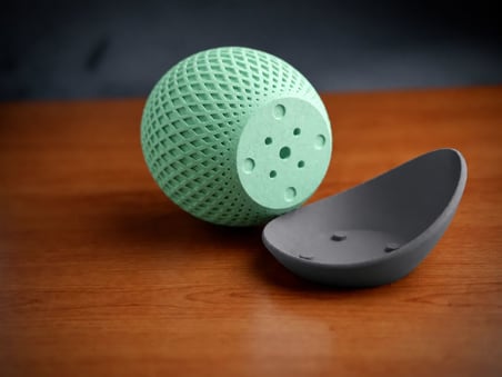 3D Baskı Küre Saksı - Kafes Dokulu İki Parçalı Dekoratif Saksı - Mint-Gri