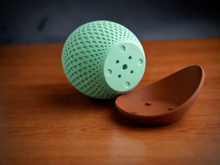 3D Baskı Küre Saksı - Kafes Dokulu İki Parçalı Dekoratif Saksı - Mint-Kahverengi