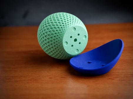 3D Baskı Küre Saksı - Kafes Dokulu İki Parçalı Dekoratif Saksı - Mint-Mavi