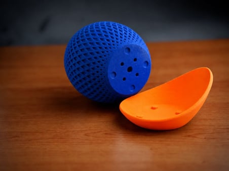 3D Baskı Küre Saksı - Kafes Dokulu İki Parçalı Dekoratif Saksı - Mavi-Turuncu
