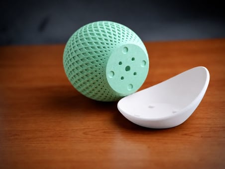3D Baskı Küre Saksı - Kafes Dokulu İki Parçalı Dekoratif Saksı - Mint-Beyaz