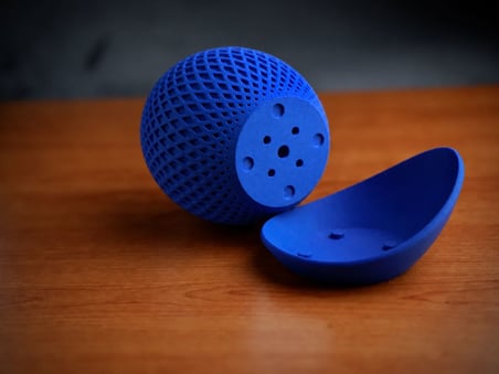 3D Baskı Küre Saksı - Kafes Dokulu İki Parçalı Dekoratif Saksı - Mavi-Mavi