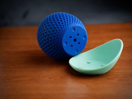 3D Baskı Küre Saksı - Kafes Dokulu İki Parçalı Dekoratif Saksı - Mavi-Mint