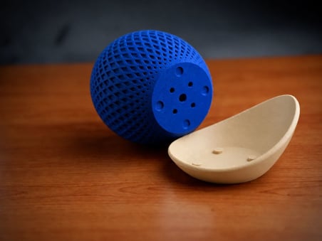 3D Baskı Küre Saksı - Kafes Dokulu İki Parçalı Dekoratif Saksı - Mavi-Bej