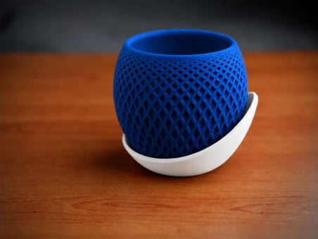 3D Baskı Küre Saksı - Kafes Dokulu İki Parçalı Dekoratif Saksı - Mavi-Beyaz