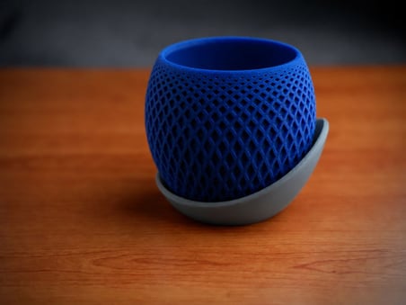 3D Baskı Küre Saksı - Kafes Dokulu İki Parçalı Dekoratif Saksı - Mavi-Gri