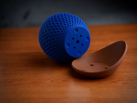 3D Baskı Küre Saksı - Kafes Dokulu İki Parçalı Dekoratif Saksı - Mavi-Kahverengi