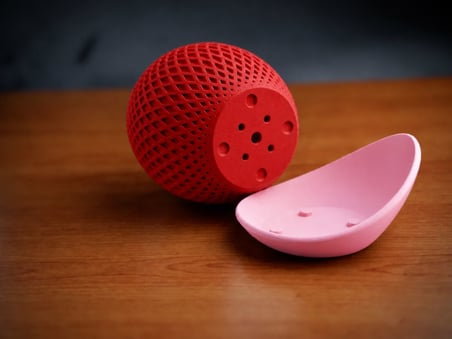 3D Baskı Küre Saksı - Kafes Dokulu İki Parçalı Dekoratif Saksı - Kırmızı-Pembe