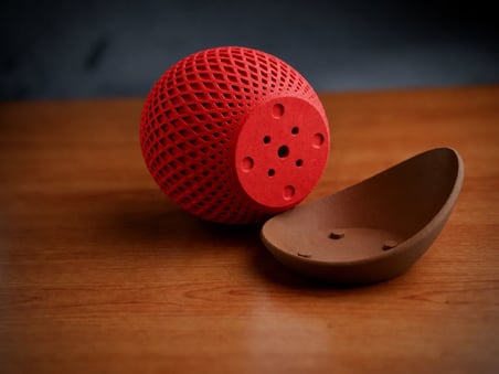 3D Baskı Küre Saksı - Kafes Dokulu İki Parçalı Dekoratif Saksı - Kırmızı-Kahverengi