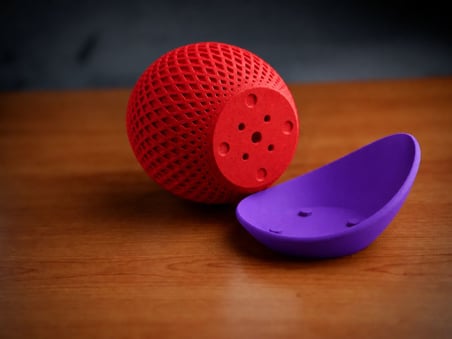 3D Baskı Küre Saksı - Kafes Dokulu İki Parçalı Dekoratif Saksı - Kırmızı-Mor
